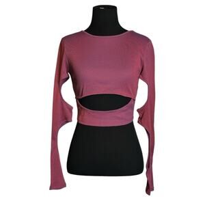 BDG Red Wine Crop Long Sleeve Ribbed Cutout Top size Small